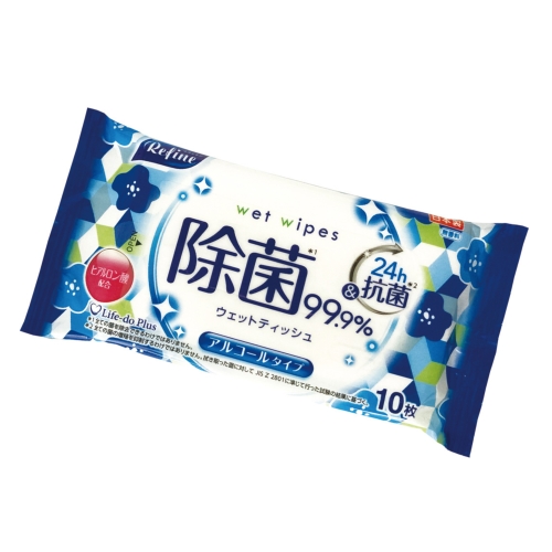 ノベルティ：リファイン アルコール 除菌ポケットウェットティッシュ10枚1P